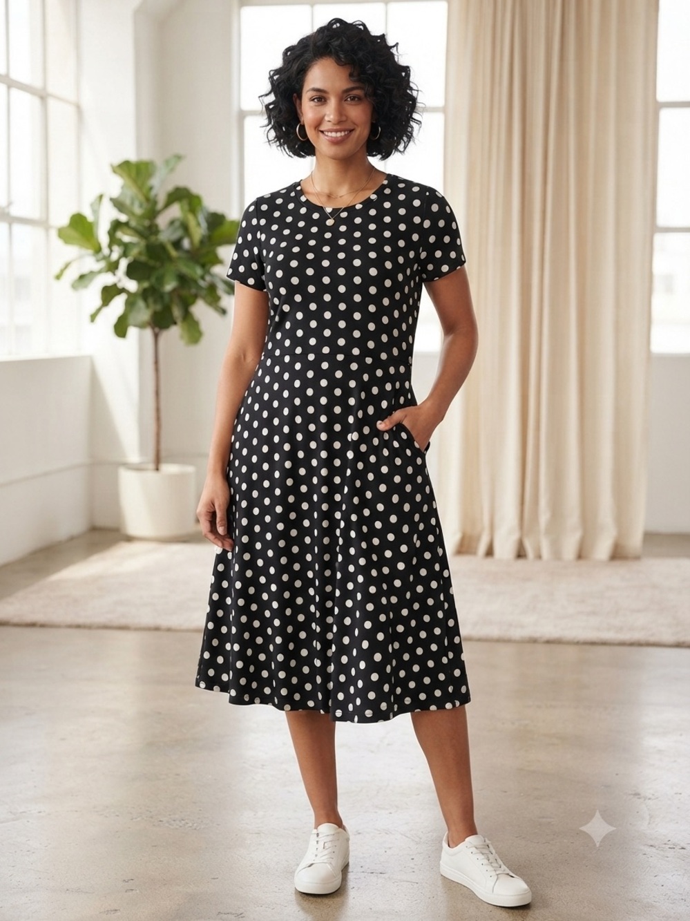 Honey and Lace Black and White Polka Dot Midi Dress